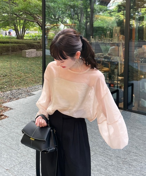 hinari（ヒナリ）の「リボンタイ付きシアーブラウス（シャツ/ブラウス・レディース・ブラック/アイボリー/ピンクベージュ・FREE）」の17枚目の写真