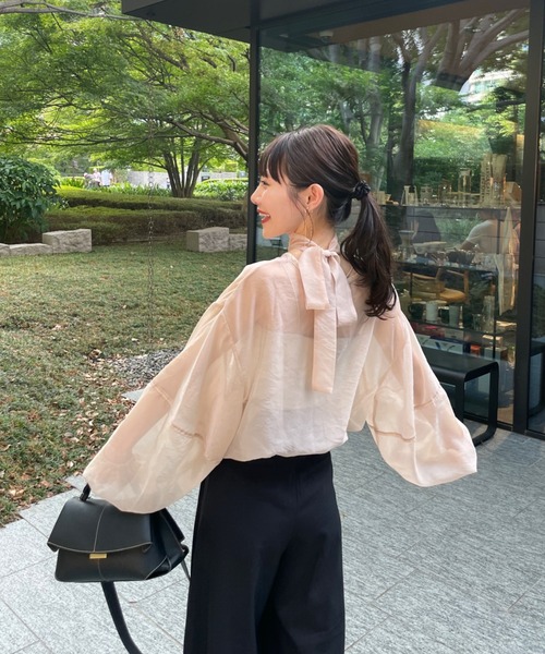 hinari（ヒナリ）の「リボンタイ付きシアーブラウス（シャツ/ブラウス・レディース・ブラック/アイボリー/ピンクベージュ・FREE）」の18枚目の写真