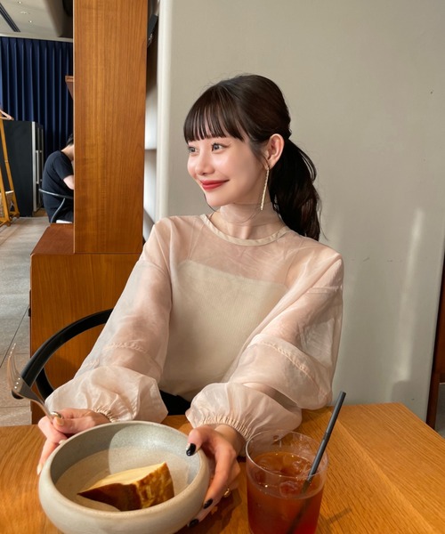 hinari（ヒナリ）の「リボンタイ付きシアーブラウス（シャツ/ブラウス・レディース・ブラック/アイボリー/ピンクベージュ・FREE）」の20枚目の写真