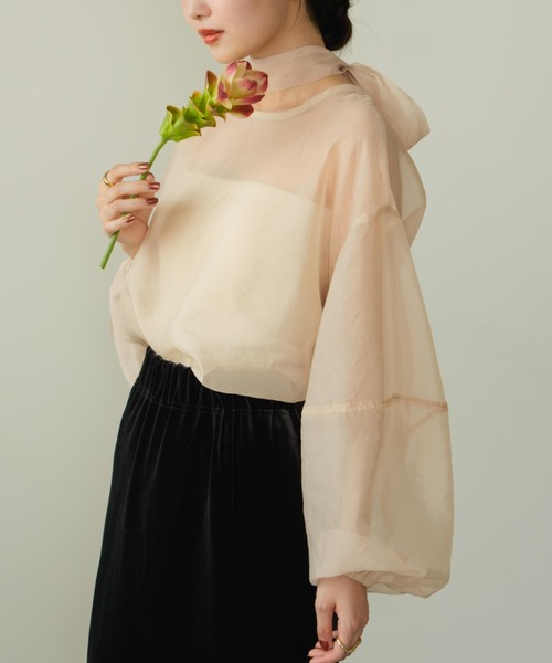 hinari（ヒナリ）の「リボンタイ付きシアーブラウス（シャツ/ブラウス・レディース・ブラック/アイボリー/ピンクベージュ・FREE）」の22枚目の写真