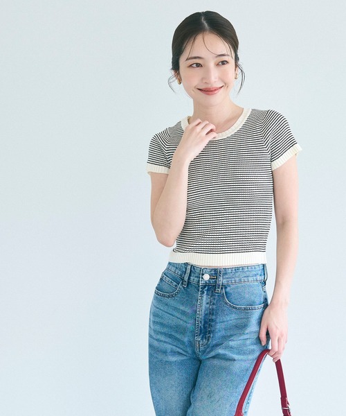 coca(coca)(コカ)の「【WEB限定セール】ボーダーコンパクトニットトップス(ニット/セーター・レディース・グレー/ブラック・L/S/M)」の7枚目の写真
