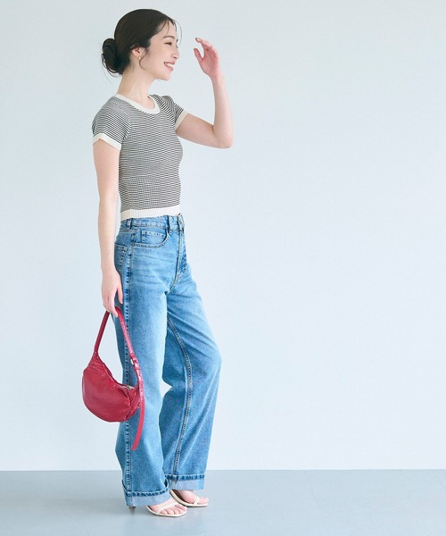 coca(coca)(コカ)の「【WEB限定セール】ボーダーコンパクトニットトップス(ニット/セーター・レディース・グレー/ブラック・L/S/M)」の8枚目の写真