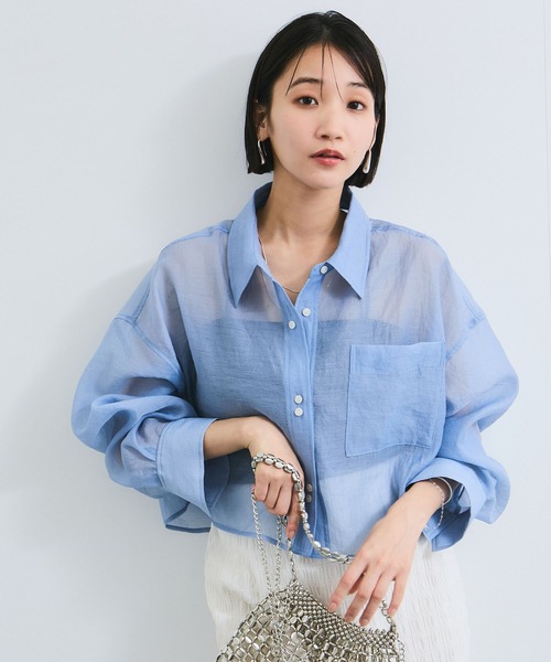 VIS(ビス)の「シアー&チェックショート丈シャツ(シャツ/ブラウス・レディース・ブルー系その他4/ベージュ・FREE)」の1枚目の写真