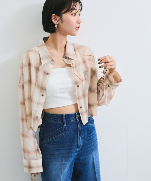 VIS(ビス)の「シアー&チェックショート丈シャツ(シャツ/ブラウス・レディース・ブルー系その他4/ベージュ・FREE)」の17枚目の写真