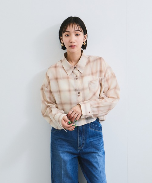 VIS(ビス)の「シアー&チェックショート丈シャツ(シャツ/ブラウス・レディース・ブルー系その他4/ベージュ・FREE)」の18枚目の写真