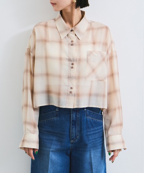 VIS(ビス)の「シアー&チェックショート丈シャツ(シャツ/ブラウス・レディース・ブルー系その他4/ベージュ・FREE)」の9枚目の写真
