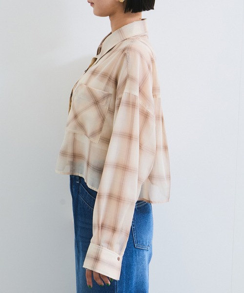 VIS(ビス)の「シアー&チェックショート丈シャツ(シャツ/ブラウス・レディース・ブルー系その他4/ベージュ・FREE)」の10枚目の写真