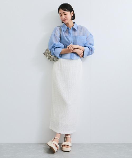 VIS(ビス)の「シアー&チェックショート丈シャツ(シャツ/ブラウス・レディース・ブルー系その他4/ベージュ・FREE)」の7枚目の写真