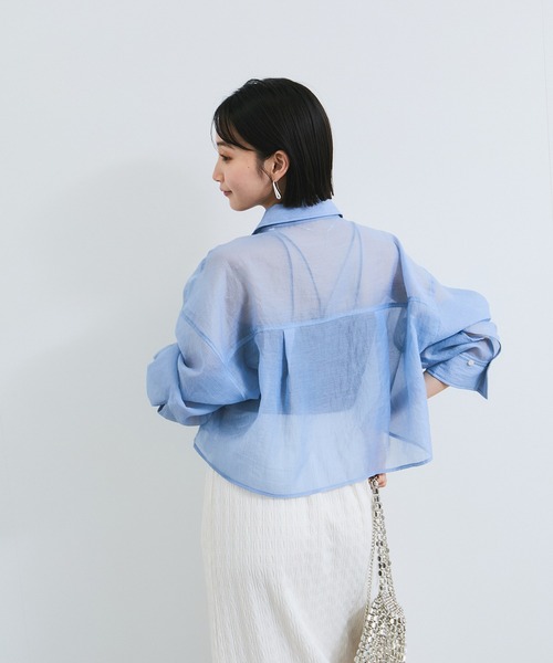 VIS(ビス)の「シアー&チェックショート丈シャツ(シャツ/ブラウス・レディース・ブルー系その他4/ベージュ・FREE)」の19枚目の写真