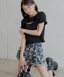 まゆ様　JSボタニカルパンツ　ネイビー レディースのパンツ（ブルー・ネイビー/青色系・花柄