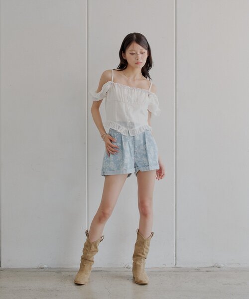 セール】フラワープリントデニムショートパンツ（その他パンツ