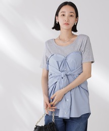「NANO universe」 半袖カットソー M グレー レディース ナノユニバース】 ロゴプリント Tシャツ カットソー 半袖 グレー