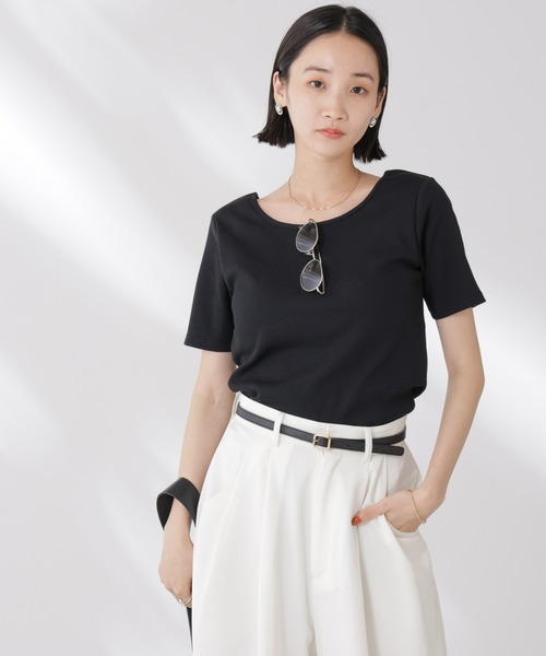 抗菌防臭・接触冷感機能カップ付きクルーネックトップス