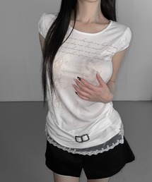 【THEAIRTOWN】MARIA BELT LACE TOP 3カラー 半袖 Tシャツ THEAIRTOWN｜ジエアタウン（レディース）のTシャツ/カットソー