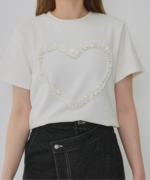Enewd nina(エニュードニーナ)の「【zozo限定】ハート レースフラワー 立体 Tシャツ 伸縮性あり(Tシャツ/カットソー・レディース・ブラック/パープル/ホワイト/グレー・FREE)」の2枚目の写真