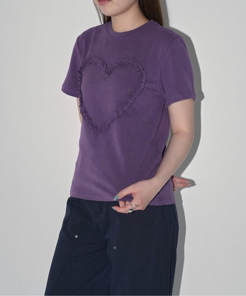 Enewd nina(エニュードニーナ)の「【zozo限定】ハート レースフラワー 立体 Tシャツ 伸縮性あり(Tシャツ/カットソー・レディース・ブラック/パープル/ホワイト/グレー・FREE)」の22枚目の写真