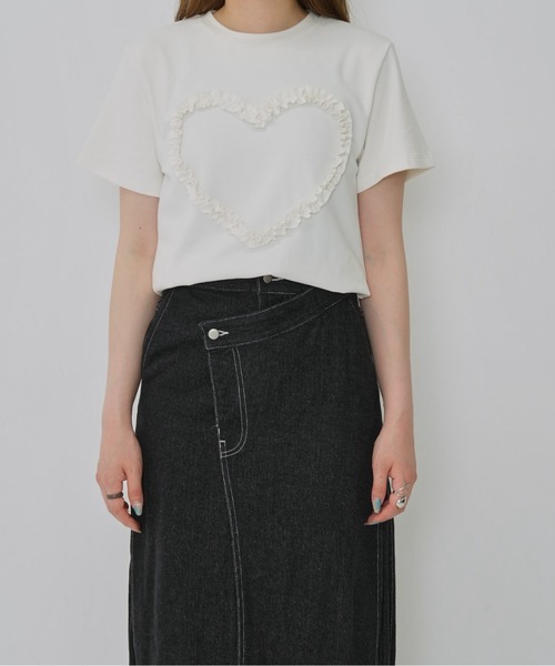 Enewd nina(エニュードニーナ)の「【zozo限定】ハート レースフラワー 立体 Tシャツ 伸縮性あり(Tシャツ/カットソー・レディース・ブラック/パープル/ホワイト/グレー・FREE)」の9枚目の写真