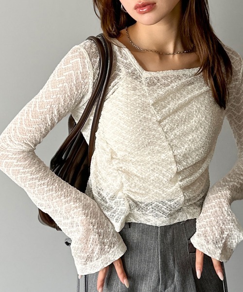 mily bilet（ミウィビレット）の「【mily bilet】トレンドの愛されアイテム。アシメシアーレースギャザープルオーバー（Tシャツ/カットソー・レディース・ブラック/アイボリー/ブラウン・LARGE/MEDIUM/SMALL/X-LARGE）」の13枚目の写真