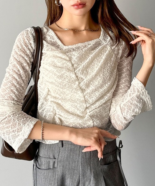 mily bilet（ミウィビレット）の「【mily bilet】トレンドの愛されアイテム。アシメシアーレースギャザープルオーバー（Tシャツ/カットソー・レディース・ブラック/アイボリー/ブラウン・LARGE/MEDIUM/SMALL/X-LARGE）」の10枚目の写真