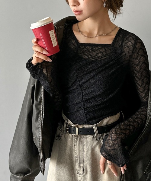 mily bilet（ミウィビレット）の「【mily bilet】トレンドの愛されアイテム。アシメシアーレースギャザープルオーバー（Tシャツ/カットソー・レディース・ブラック/アイボリー/ブラウン・LARGE/MEDIUM/SMALL/X-LARGE）」の19枚目の写真