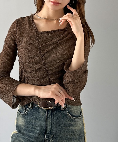 mily bilet（ミウィビレット）の「【mily bilet】トレンドの愛されアイテム。アシメシアーレースギャザープルオーバー（Tシャツ/カットソー・レディース・ブラック/アイボリー/ブラウン・LARGE/MEDIUM/SMALL/X-LARGE）」の5枚目の写真