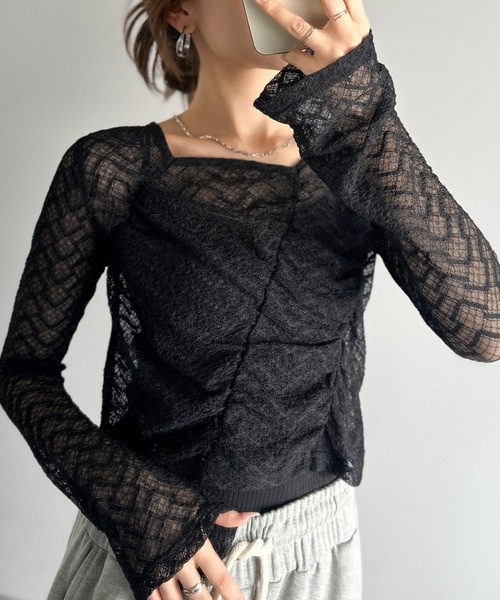 mily bilet（ミウィビレット）の「【mily bilet】トレンドの愛されアイテム。アシメシアーレースギャザープルオーバー（Tシャツ/カットソー・レディース・ブラック/アイボリー/ブラウン・LARGE/MEDIUM/SMALL/X-LARGE）」の4枚目の写真