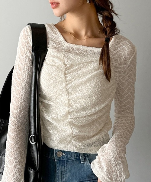 mily bilet（ミウィビレット）の「【mily bilet】トレンドの愛されアイテム。アシメシアーレースギャザープルオーバー（Tシャツ/カットソー・レディース・ブラック/アイボリー/ブラウン・LARGE/MEDIUM/SMALL/X-LARGE）」の7枚目の写真