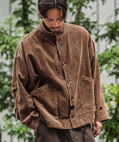 mj10922-Medium Wale Chemical Wash Corduroy Military jacket