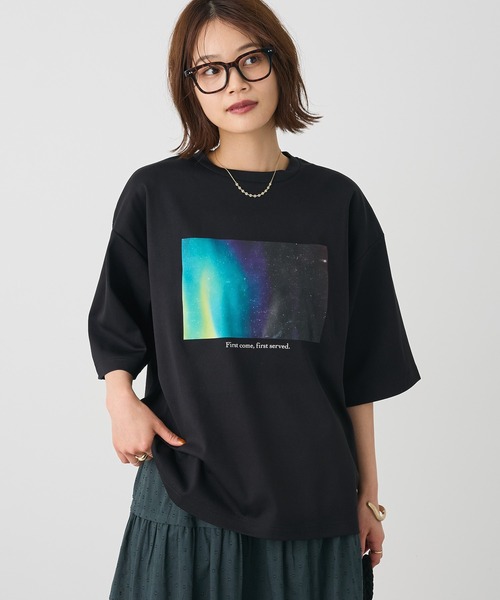 CRAFT STANDARD BOUTIQUE（クラフトスタンダードブティック）の「接触冷感/UVカット/吸水速乾 ハニカムメッシュフォトTEE 2【ユニセックス】（Tシャツ/カットソー・レディース・ブラック/オフホワイト・S/M/L）」の3枚目の写真