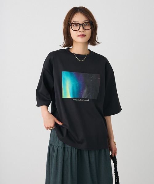 CRAFT STANDARD BOUTIQUE（クラフトスタンダードブティック）の「接触冷感/UVカット/吸水速乾 ハニカムメッシュフォトTEE 2【ユニセックス】（Tシャツ/カットソー・レディース・ブラック/オフホワイト・S/M/L）」の4枚目の写真