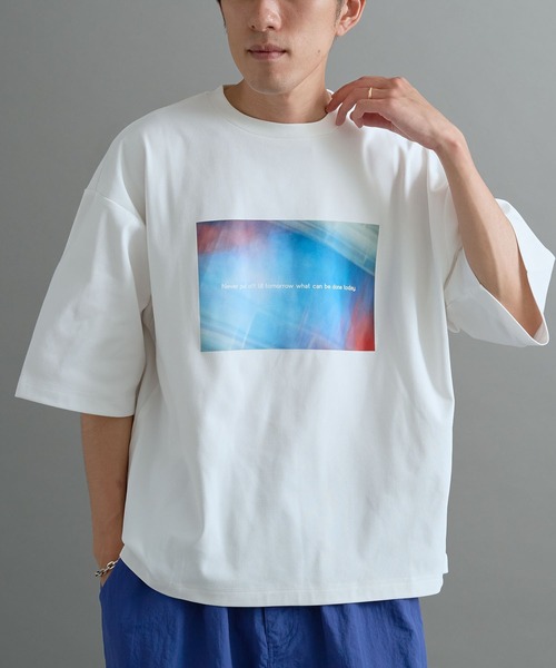 CRAFT STANDARD BOUTIQUE（クラフトスタンダードブティック）の「接触冷感/UVカット/吸水速乾 ハニカムメッシュフォトTEE 2【ユニセックス】（Tシャツ/カットソー・レディース・ブラック/オフホワイト・S/M/L）」の9枚目の写真