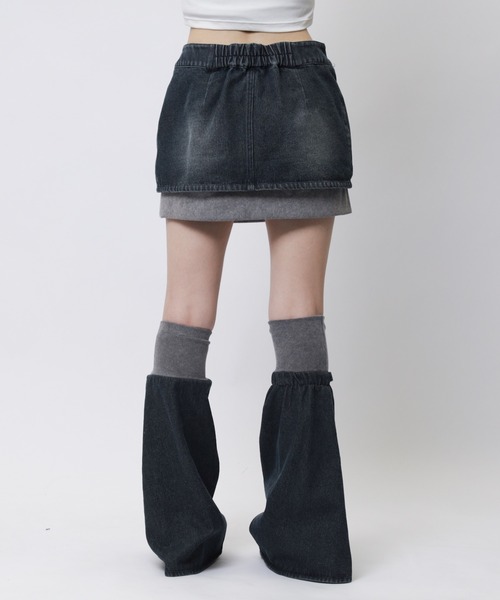 SPIRALGIRL（スパイラルガール）の「レッグウォーマーリブスカート（デニムスカート・レディース・ブラック/ブルー・FREE）」の9枚目の写真