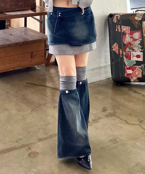 SPIRALGIRL（スパイラルガール）の「レッグウォーマーリブスカート（デニムスカート・レディース・ブラック/ブルー・FREE）」の6枚目の写真