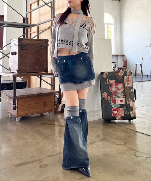 SPIRALGIRL（スパイラルガール）の「レッグウォーマーリブスカート（デニムスカート・レディース・ブラック/ブルー・FREE）」の7枚目の写真