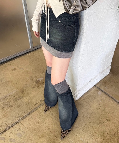 SPIRALGIRL（スパイラルガール）の「レッグウォーマーリブスカート（デニムスカート・レディース・ブラック/ブルー・FREE）」の22枚目の写真