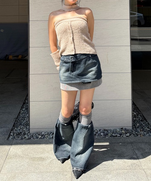 SPIRALGIRL（スパイラルガール）の「レッグウォーマーリブスカート（デニムスカート・レディース・ブラック/ブルー・FREE）」の15枚目の写真