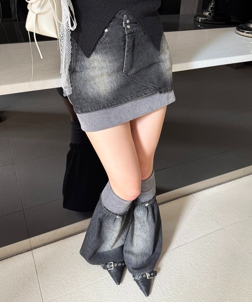 SPIRALGIRL（スパイラルガール）の「レッグウォーマーリブスカート（デニムスカート・レディース・ブラック/ブルー・FREE）」の17枚目の写真