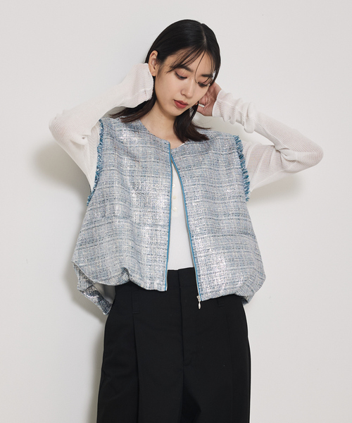 qualite（カリテ）の「ハクツイードジップアップジレ（ブルゾン・レディース・シルバー・フリー）」の7枚目の写真