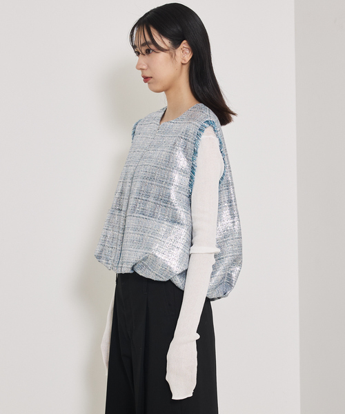 qualite（カリテ）の「ハクツイードジップアップジレ（ブルゾン・レディース・シルバー・フリー）」の8枚目の写真