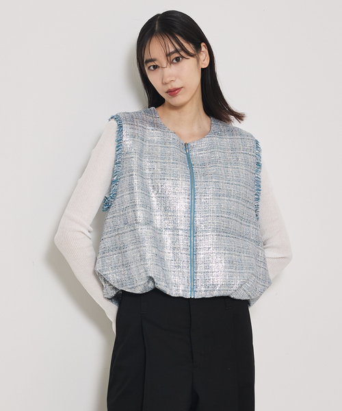 qualite（カリテ）の「ハクツイードジップアップジレ（ブルゾン・レディース・シルバー・フリー）」の14枚目の写真