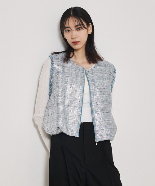 qualite（カリテ）の「ハクツイードジップアップジレ（ブルゾン・レディース・シルバー・フリー）」の15枚目の写真