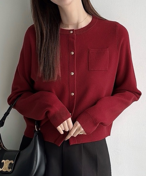 セール】ボタンデザインクルーネックニットカーディガン（カーディガン