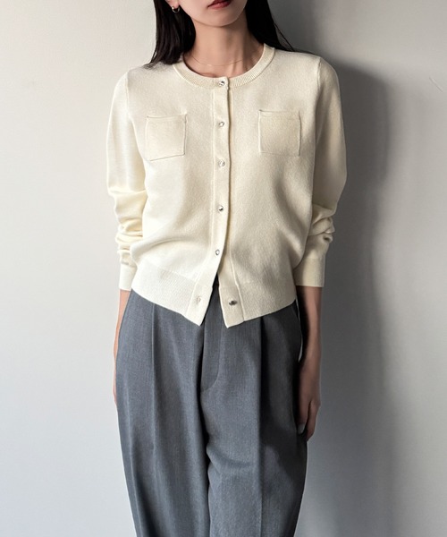 セール】ボタンデザインクルーネックニットカーディガン（カーディガン