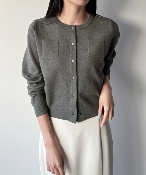 セール】ボタンデザインクルーネックニットカーディガン（カーディガン