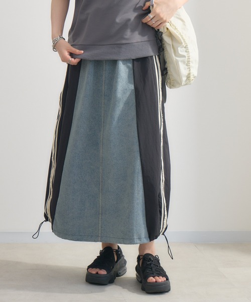 Paradise Picnic（パラダイスピクニック）の「サイドライン異素材切替デニムスカート（デニムスカート・レディース・ベージュ/ブラック・FREE）」の7枚目の写真