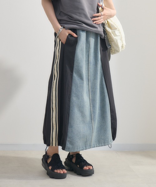 Paradise Picnic（パラダイスピクニック）の「サイドライン異素材切替デニムスカート（デニムスカート・レディース・ベージュ/ブラック・FREE）」の8枚目の写真