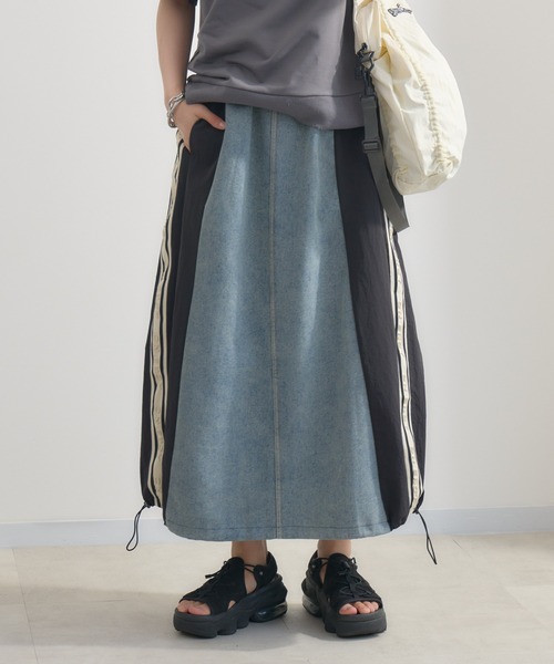 Paradise Picnic（パラダイスピクニック）の「サイドライン異素材切替デニムスカート（デニムスカート・レディース・ベージュ/ブラック・FREE）」の9枚目の写真