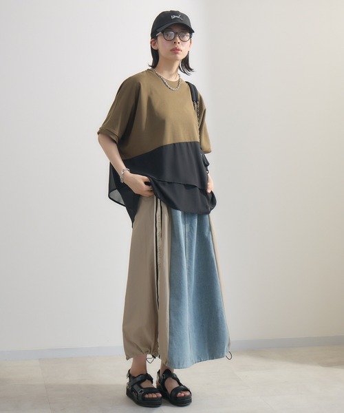 Paradise Picnic（パラダイスピクニック）の「サイドライン異素材切替デニムスカート（デニムスカート・レディース・ベージュ/ブラック・FREE）」の11枚目の写真