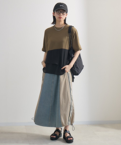 Paradise Picnic（パラダイスピクニック）の「サイドライン異素材切替デニムスカート（デニムスカート・レディース・ベージュ/ブラック・FREE）」の12枚目の写真