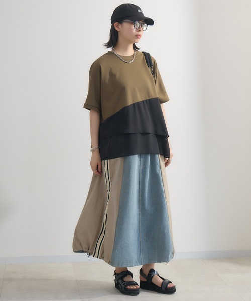 Paradise Picnic（パラダイスピクニック）の「サイドライン異素材切替デニムスカート（デニムスカート・レディース・ベージュ/ブラック・FREE）」の13枚目の写真